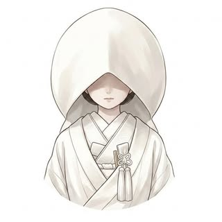白無垢と綿帽子をまとった女性の淡い水彩画